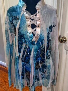 Gorgeous Blouse in Swirling Butterfly Pattern with Beads and Crystals (Sz S)
